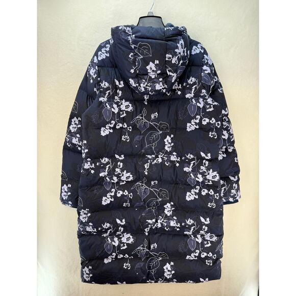 COLUMBIA WOMEN'S PLUS 1X/XL BOUNDLESS DAYS NAVY FLORAL PRINT LONG DOWN JACKET - Picture 7 of 8